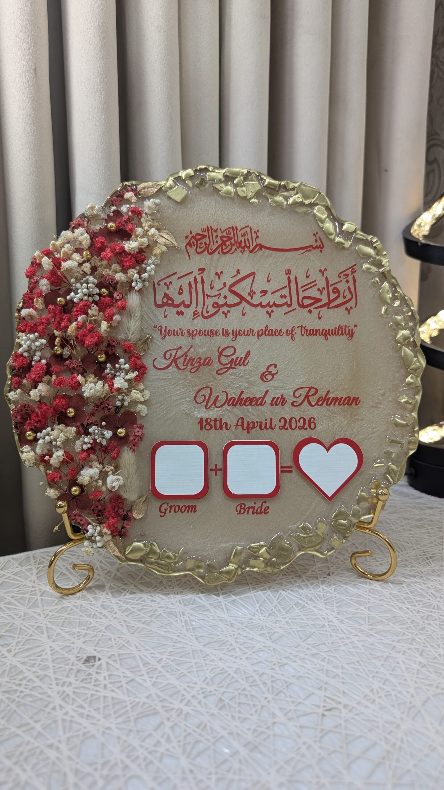 Gul-e-Surkhe Zareen – Personalized Resin Wedding Plaque